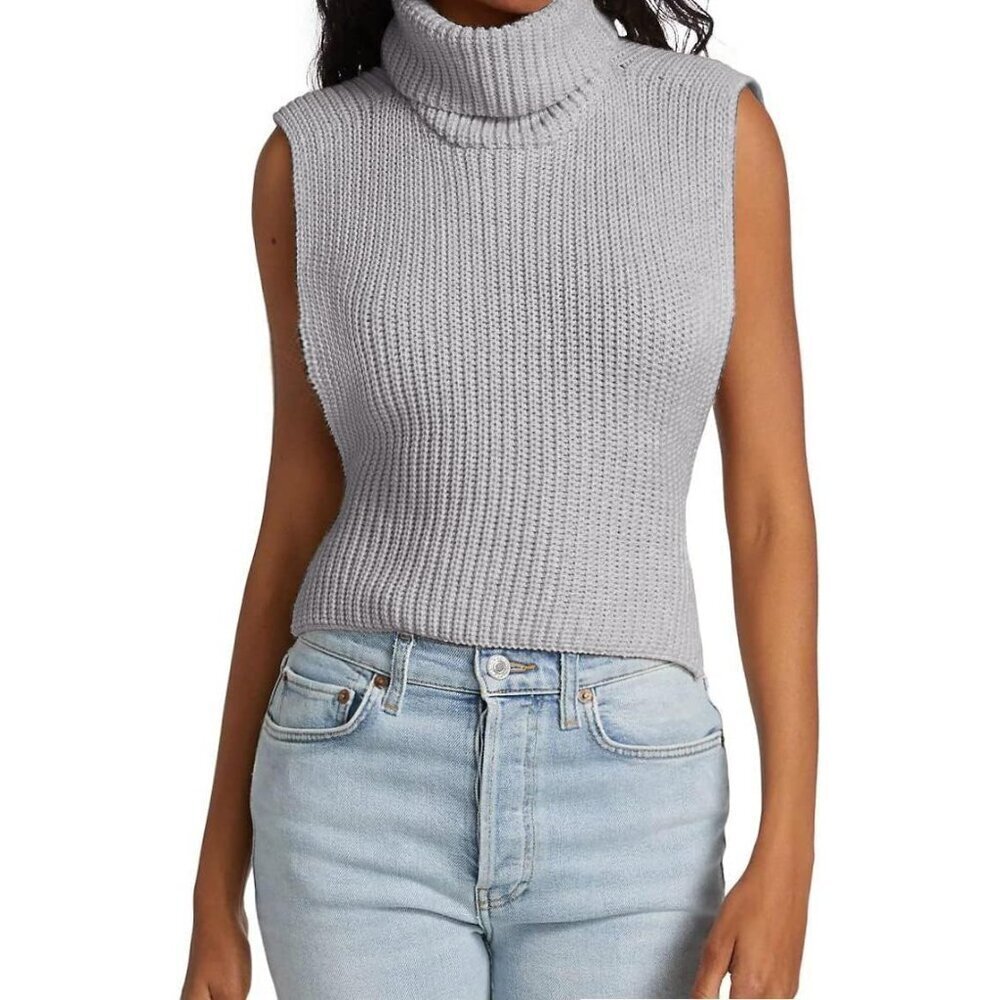 Womens Sleeveless Turtleneck Sweater Vest Knit Tank Top Slim Fit Autumn Winter